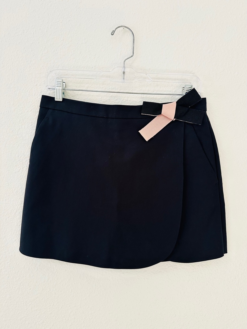 RED Valentino Black Mini Skort with Pink Bow Accent